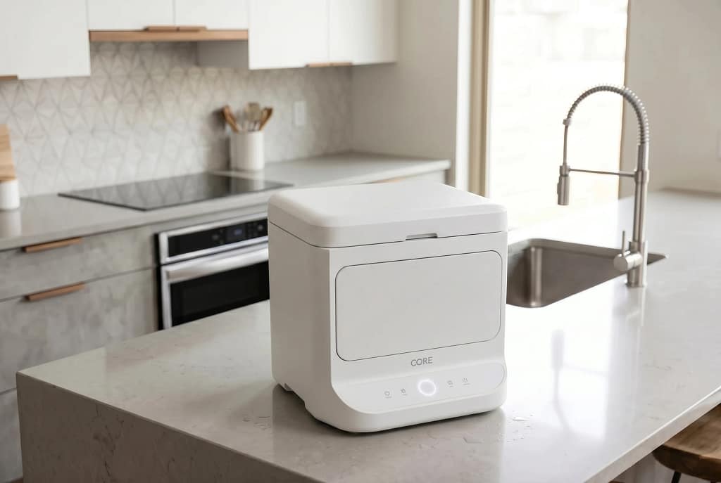 Electric Composter on a kitchen counter in a modern kitchen setting.