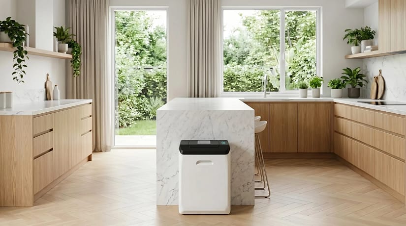 Modern kitchen with a sleek smart indoor composter GEME Terra 2 style