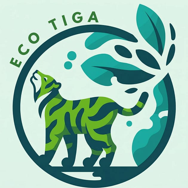 Green tiger looking up to the sky Eco TIGA logo image