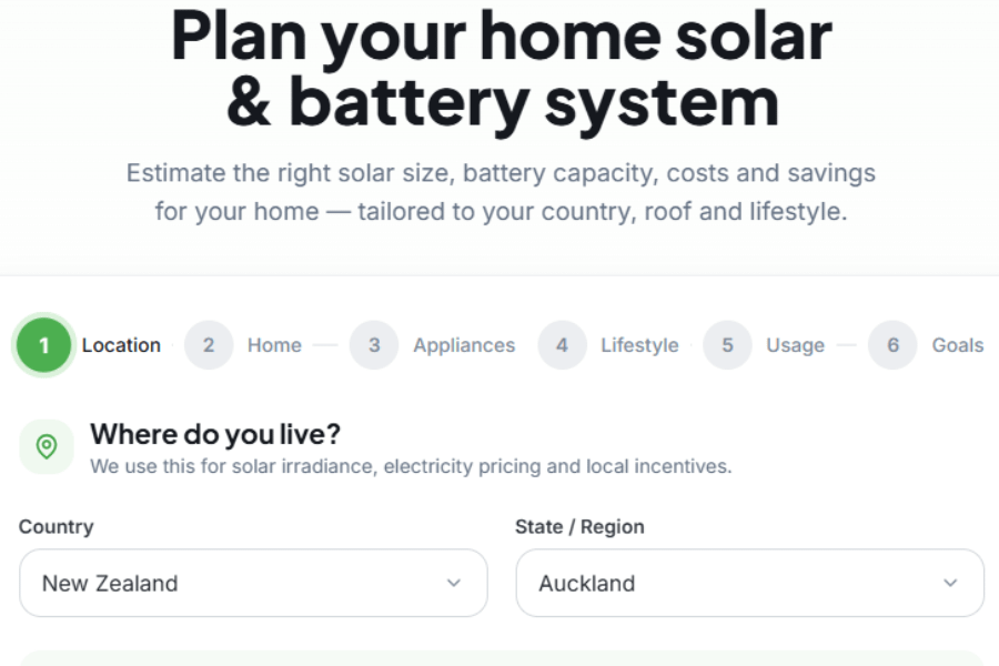Home solar calculator welcome page to help plan home solar and battery system required.