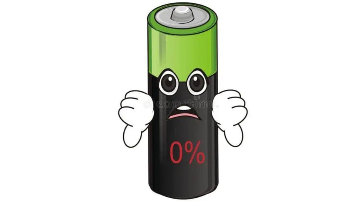 Cartoon image of a dead battery with thumbs down