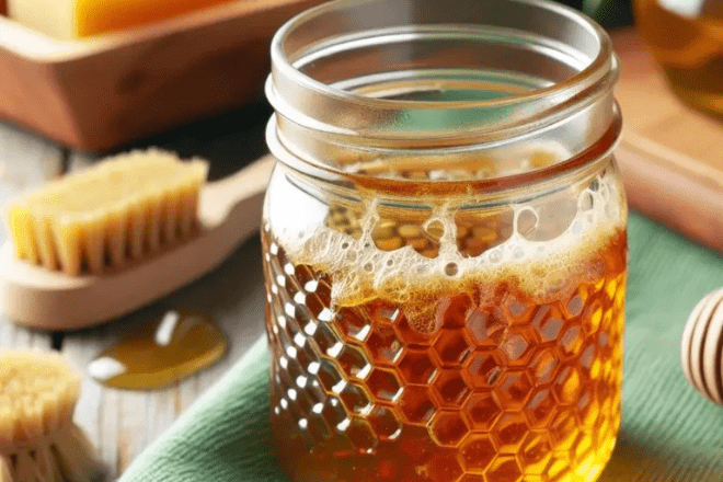 Glass jar of homemade wood polish