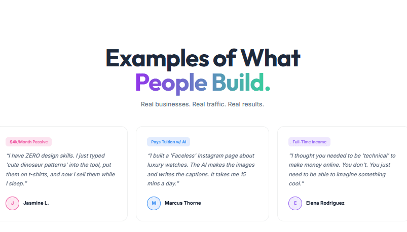 Examples of what people build within Wealthy Affiliate, written testimonials by members