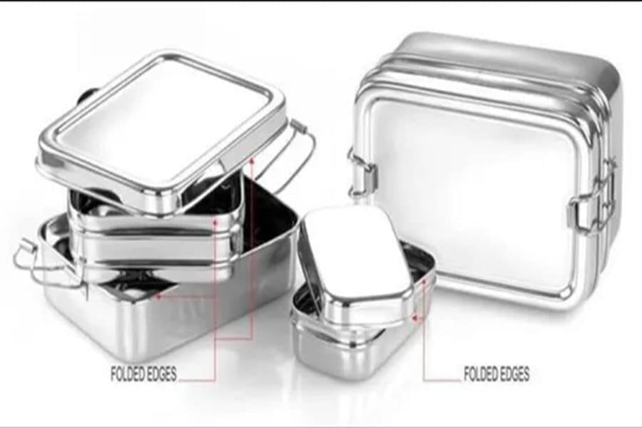 Twin layer rectangular stainless-steel lunchbox with snackbox