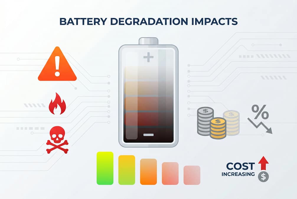 Battery with warning icons, cost symbols, and fading energy bars